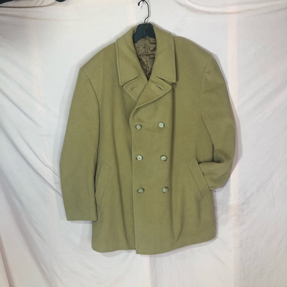 Men's Classic Double-Breasted Wool Coat Brown Size Large XL